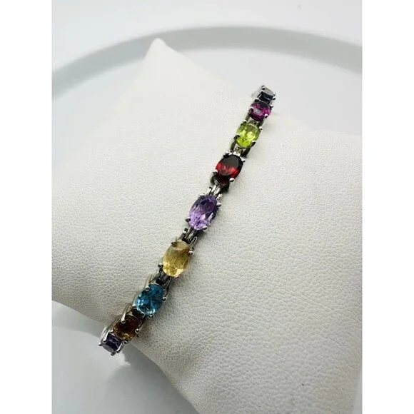 Multi Gemstone Tennis Bracelet Sterling Silver Kay Jewelers 7.25” - Picture 2 of 12